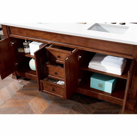 James Martin Vanities Brookfield 72in Double Vanity, Warm Cherry w/ 3 CM White Zeus Quartz Top 147-114-5781-3WZ